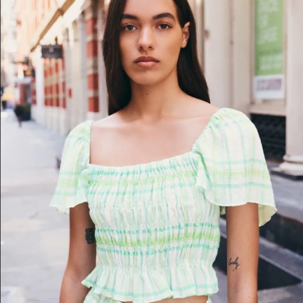 ZARA PRINTED TOP WITH ELASTIC DETAIL - Picture 3 of 5